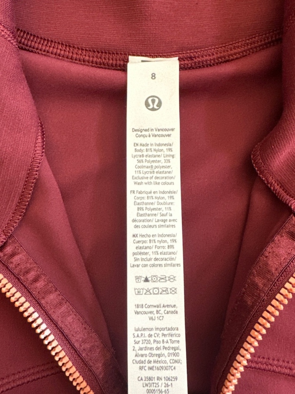 LULULEMON DEFINE CROPPED JACKET NULU BURGUNDY BAY/ROSE GOLD SZ 8 NEW - Picture 5 of 6